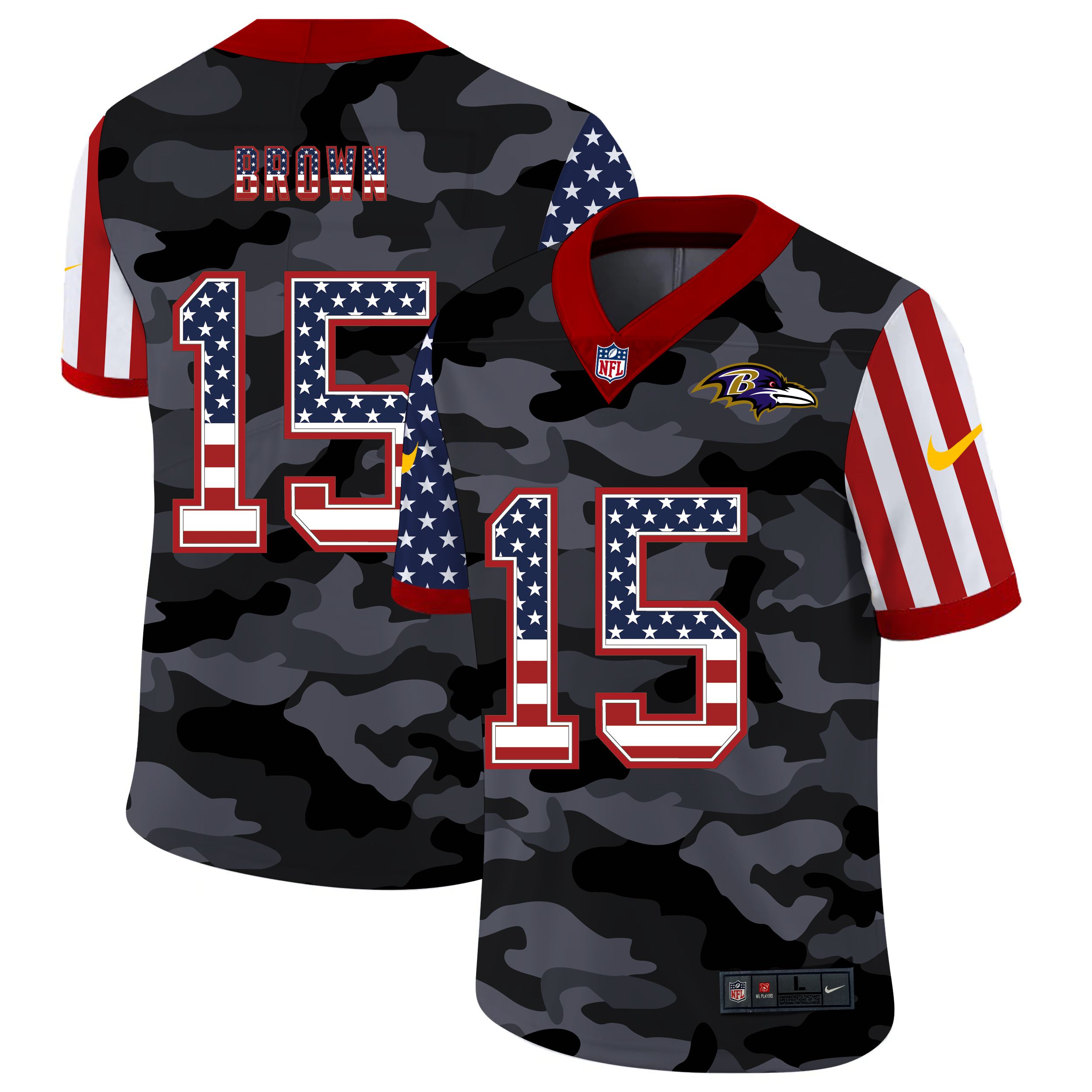 Men Baltimore Ravens #15 Brown 2020 Nike USA Camo Salute to Service Limited NFL Jerseys